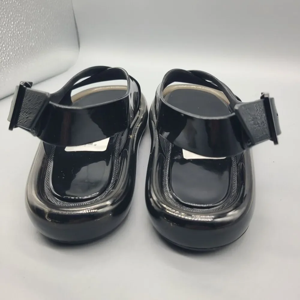 Tory Burch Sandals Criss Cross Bubble Jelly  Black slingback flat Sz 7 new